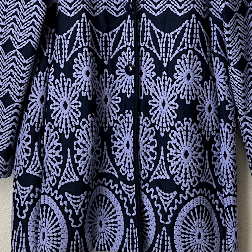 Peck & Peck Statement Knit Jacket Blazer Navy Blue Periwinkle Floral Boh… - Picture 4 of 10